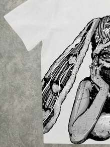 Manfinity Roghcode OEM 宽松全印花T恤（宽领） - 白色 - 查看 3