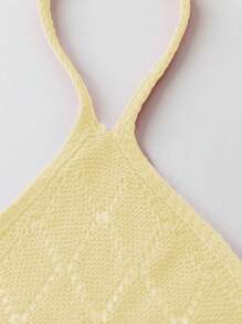 Chiquease Top sin mangas de punto con efecto calado y cordones sexy, estilo europeo y americano, para mujer, 2025 - Amarillo - Ver 3