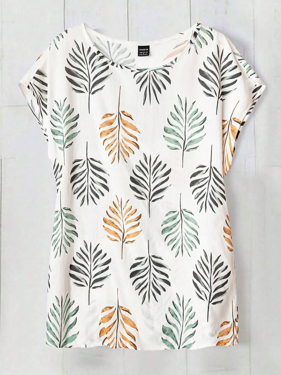 Rusticease Women's Allover Print Round Neck Casual Short Sleeve Shirt, Summer Women Summer Tops Blouse Summer Short Sleeve Summer Tops Women Tops - White - View 1