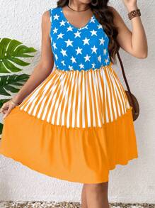 EMERY ROSE Women V-Neck Flag Day Midi Dress, Club Spring Summer Sundress Outfit - Multicolor - View 5