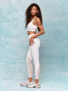 GLOWMODE 24" FeatherFit™ Flow On Buttery-Soft Sweat-Wicking Mesh Panel Non-See-Through Active Leggings Low Impact Yoga Pilates Barre Studio Daily Casual Wear