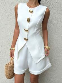 SHEIN EZwear 白色梭织优雅商务女装套装