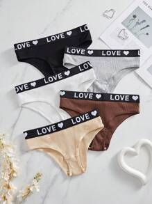 SHEIN Set de lenjerie intimă pentru femei, cu imprimeu multicolor și nervuri, din material moale, pentru ținute casual - Multicolor - Vizualizare 5