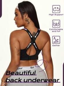 SHEIN Sport Studio Plus Size Colorblock Sports Bra, Adjustable Waist, High Support Polyester Underwear