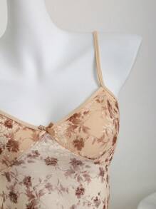 SHEIN Unity Áo thun nữ in họa tiết hoa ren - Màu Khaki - Xem 6