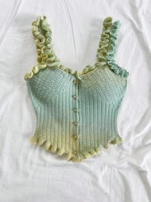 Soleia 女士休闲度假西部海滩婚礼宾客服装返校毕业早午餐圣帕特里克节春假复活节音乐节优雅波西米亚风热带优雅办公室工作褶边纽扣装饰渐变针织毛衣上衣 - 藍色 - 查看 5