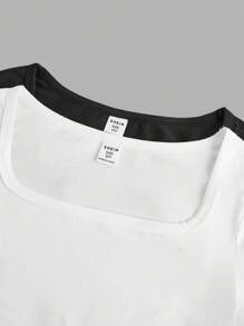 SHEIN Girlism Camiseta de manga corta ajustada y acortada de 2 colores negro y blanco sólido para niñas preadolescentes - Multicolor - Ver 7