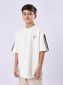 SUMWON Conjunto de camiseta oversize y pantalones cortos con detalles a rayas para jóvenes, atuendo de streetwear de verano cómodo y transpirable - Multicolor - Ver 3