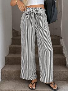 Easowa Pantalones casuales con rayas para mujer, nuevos pantalones rectos anchos y sueltos con efecto de drapeado, look alargado, para primavera y otoño