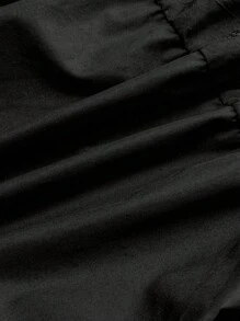 SHEIN EZwear 女式短款泡泡袖褶饰刺绣梭织衬衫 - 黑色 - 黑色 - 查看 8