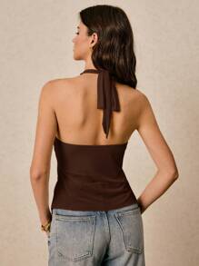 Poéselle 1 chiếc áo hở cổ kim loại trang trí mặt trời cho nữ có viền bất đối xứng - màu nâu - Xem 6