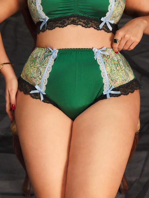 PinupGlam Plus Size Retro Palace Style Printed Lace Underwear