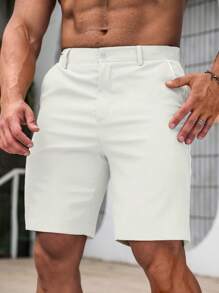 Manfinity Homme 男士纯色休闲口袋百搭通勤短裤白色短裤男男士白色短裤男士白色短裤奶油色短裤男士短裤白色