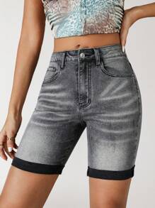 Jeanoix Shorts vaqueros ajustados de verano con bolsillo y ribete de color contrastante - Gris - Ver 6