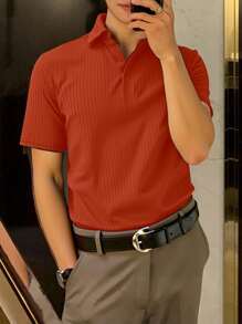 Manfinity Homme Men's Solid Color Casual Fashionable Short Sleeve Polo Shirt, Summer
