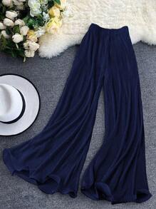 DreamSkyne Pantalones anchos de unicolor casuales y versátiles para tallas grandes - Azul Marino - Ver 1