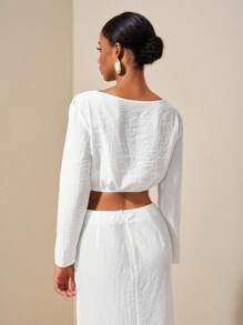 Zivah 20  Spring/Summer New Arrivals: Music Festival, Easter, St. Patrick's Day, Western, Nomadic, Birthday Party, Graduation, School, Daily Casual, All-Match, Leisure, Vacation, Cruise, Beach, Sunbathing, Viral, Streetwear, Wedding Guest, Commute, Brunch, Airport, Gathered Neck Shirred Top Crop Top - White - View 2