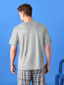 Notgurli 休闲“我的床”文字印花舒适家居服上衣套头衫，适合年轻男士 - 灰色 - 查看 2