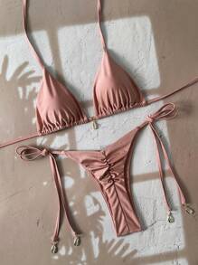 Swim Vcay Bộ đồ bơi bikini 2 mảnh gợi cảm màu trơn cho kỳ nghỉ xuân dành cho nữ - màu nâu - Xem 1