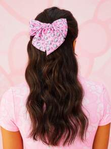HELLO KITTY AND FRIENDS | SHEIN 2pcs Shiny & Soft Satin Cute Big Bow Hair Clips, Accent, Pink & White - Multicolor - View 4