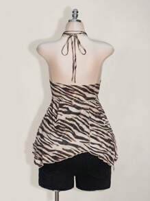 SHEIN ICON Plus Size Women's Sexy Backless Zebra Print Summer Top, Suitable For Summer Vacation, Festivals Leopard Print - Multicolor - View 2