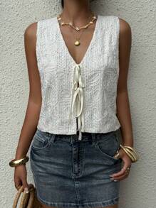 SHEIN EZwear Damen Aprikose gewebtes Top mit Bindedetail ohne Ärmel