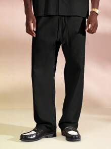 SUMWON Pantalones casuales de corte ancho y suelto con aspecto de lino, cordón, bolsillos laterales, versátiles para todas las temporadas, clásico atuendo de trabajo y ropa de calle