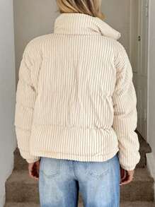 Easowa Zip Up Corduroy Padded Coat In Fall/Winter - Beige - View 2