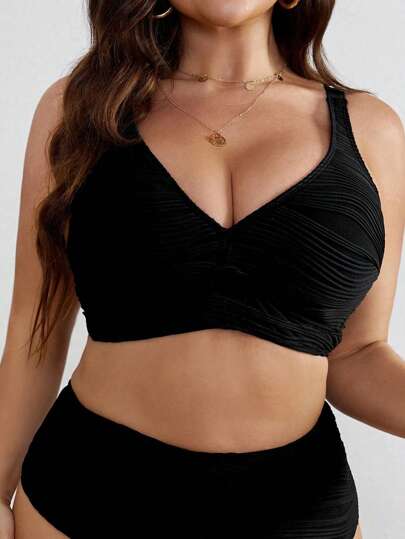 Swim Vcay Plus Size Women Bikini Top With Adjustable Straps, Comfortable & Soft Material, Versatile For Beach, Swimming, Summer Vacation