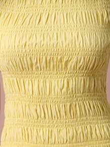 Enchnt Váy xòe nhún bèo màu trơn đơn giản cho nữ, mùa hè - Màu vàng - Xem 2