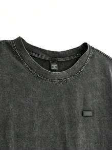 EASEVO T-shirt vintage ample en coton tricoté uni, décontracté et déchiré, à manches courtes, pour les sorties, l'été, le style emo, en grandes tailles pour hommes - Noir - Voir 5