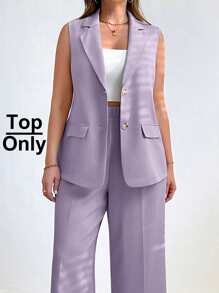 SHEIN Essnce Women's Summer And Autumn Clothes Fall Women Clothes Business Women Clothes Fashion Casual Commuting Vacation Work Office Clothes Business Casual Pride Clothing Plus Size Solid Color Single Breasted Sleeveless Blazer Women Jackets Fall Jackets Women Blazers