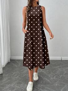 SHEIN LUNE Women's Casual Polka Dot Pattern Mid-Length Dress, Suitable For Spring/Summer Suitable For Going Out Chic Dress,Casual - Multicolor - View 3