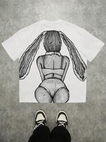 Manfinity Roghcode OEM 宽松全印花T恤（宽领） - 白色 - 查看 4