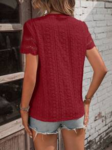 EMERY ROSE Camiseta con bordado con ojal con encaje en contraste - Burdeos - Ver 2