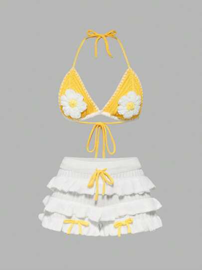 Fairycore Y2K Style Crochet Women Summer Beach Holiday Knit Suit