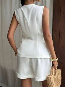 SHEIN EZwear 白色梭织优雅商务女装套装