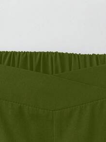 SHEIN Tall 大码女式松紧腰百搭休闲直筒阔腿裤 - 軍綠色 - 查看 4