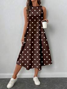 SHEIN LUNE Women's Casual Polka Dot Pattern Mid-Length Dress, Suitable For Spring/Summer Suitable For Going Out Chic Dress,Casual - Multicolor - View 6