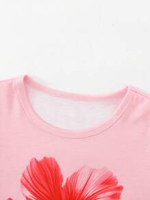 2 件套年轻女孩优雅花卉印花短袖 T 恤上衣和短裤套装，休闲舒适女孩夏季套装夏装套装青少年夏季服装套装女孩夏季服装女孩夏季服装花朵套装夏季服装儿童女孩夏季服装女孩度假服装青少年服装套装 - 粉色 - 查看 7