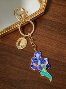 SHEIN Touch of Art 时尚优雅的梵高艺术鸢尾花锌合金钥匙扣/吊坠，可作包包装饰，亦可作礼物、夏季服饰、春季服饰、海滩度假等场合的装饰品。 - 彩色 - 查看 6