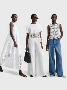 Ontre 女士四季立体花朵上衣，优雅镂空花朵蕾丝吊带背心，设计师款上衣 - 白色 - 查看 3