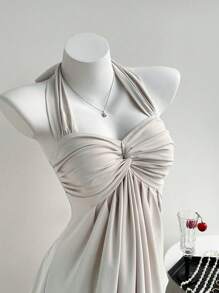 Comfortcana Áo hở lưng màu mơ cho nữ - Màu be - Xem 4