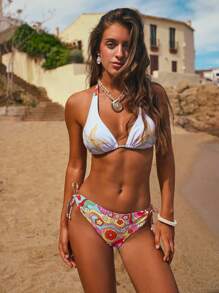 Swim Vcay Women's Printed Halter Neck Swimsuit Set, Fashionable For Summer - Multicolor - View 3