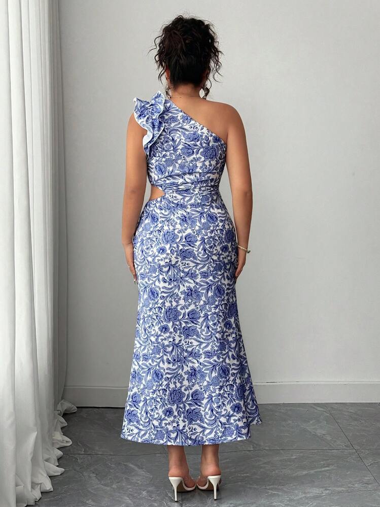 Elenzga Vestido asimétrico elegante con estampado floral para mujer talla grande - Multicolor - Añade 2