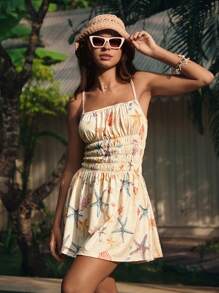 Easelle 2025 Summer Office Dresses Starfish Pattern Cami Dresses Holiday Style Outdoor Summer Outfits - Grey - View 6