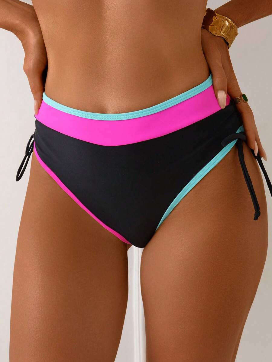 Swim Lushoire Đồ bơi nữ mùa hè chắp vá màu tương phản dành cho phụ nữ trưởng thành, đồ đi biển - màu đen - Xem 1