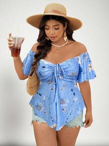 SHEIN VCAY Plus 露肩前抽绳 T 恤