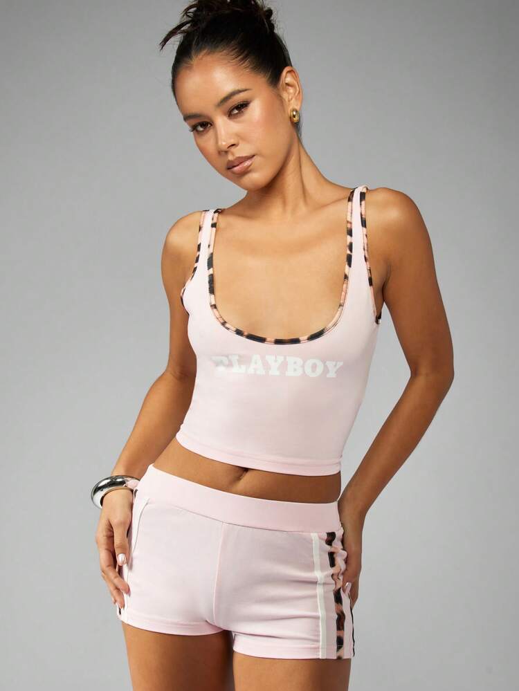 Missguided x Playboy Retro Style Summer Cami Top Chic Wear Binding Trim Crop Top For Women Everyday Basic Essential Lounge Wear