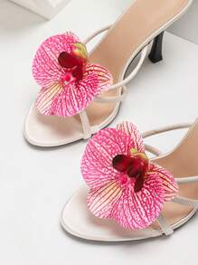 CUCCOO SZL 白色花卉装饰高跟凉鞋，时尚，适合度假、派对 - 米色 - 查看 7